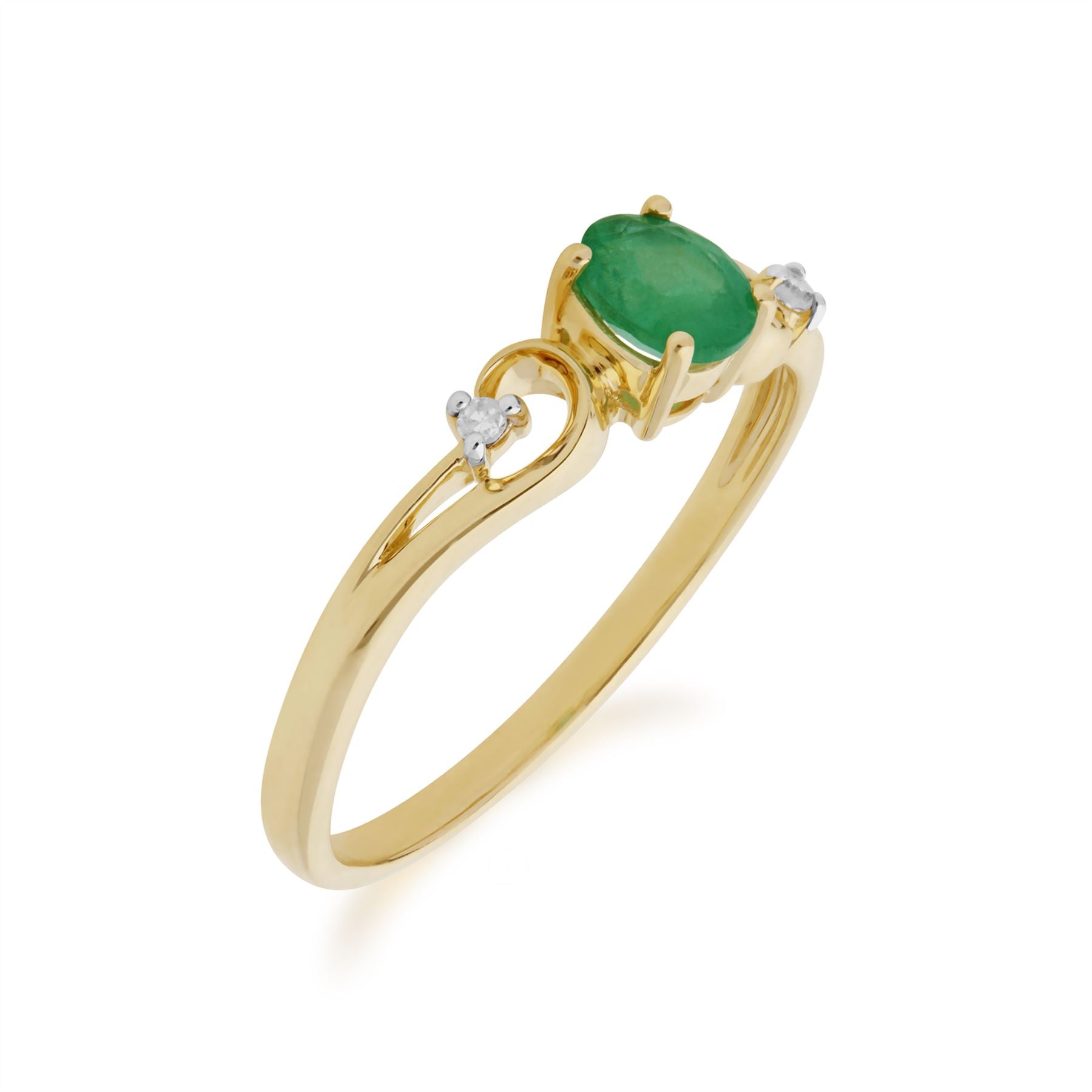 Gemondo Anello con Smeraldo, Anello Solitario con Abito Classico in Oro Giallo da 9 CT con Smeraldo e Diamanti - Smeraldo