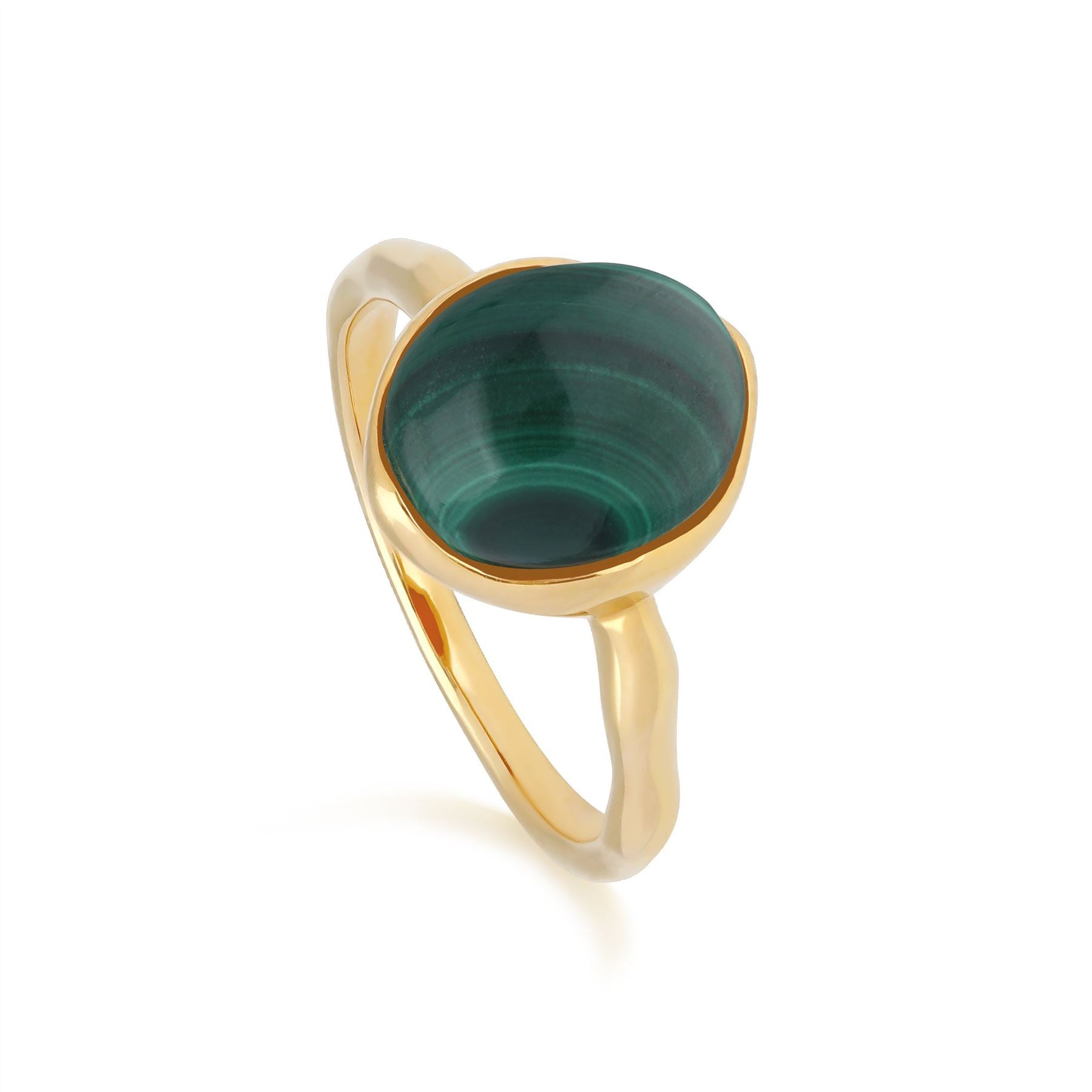 Anello irregolare in malachite con gemma B in argento 925 in oro giallo