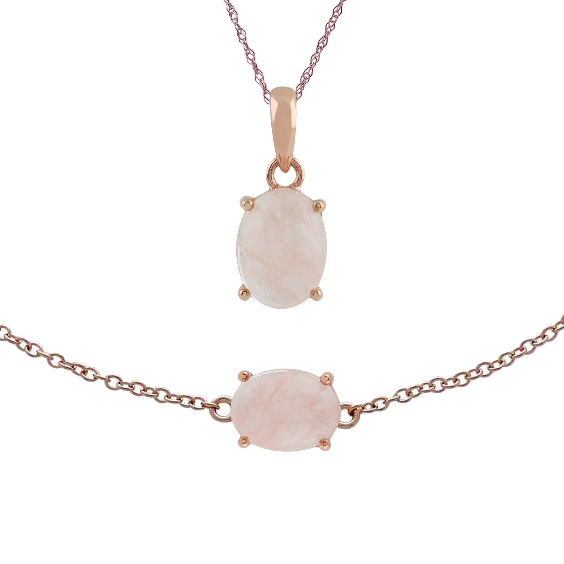 Bracciale Classico e Ciondolo in Argento 925 Placcato Oro Rosa Morganite Opaca