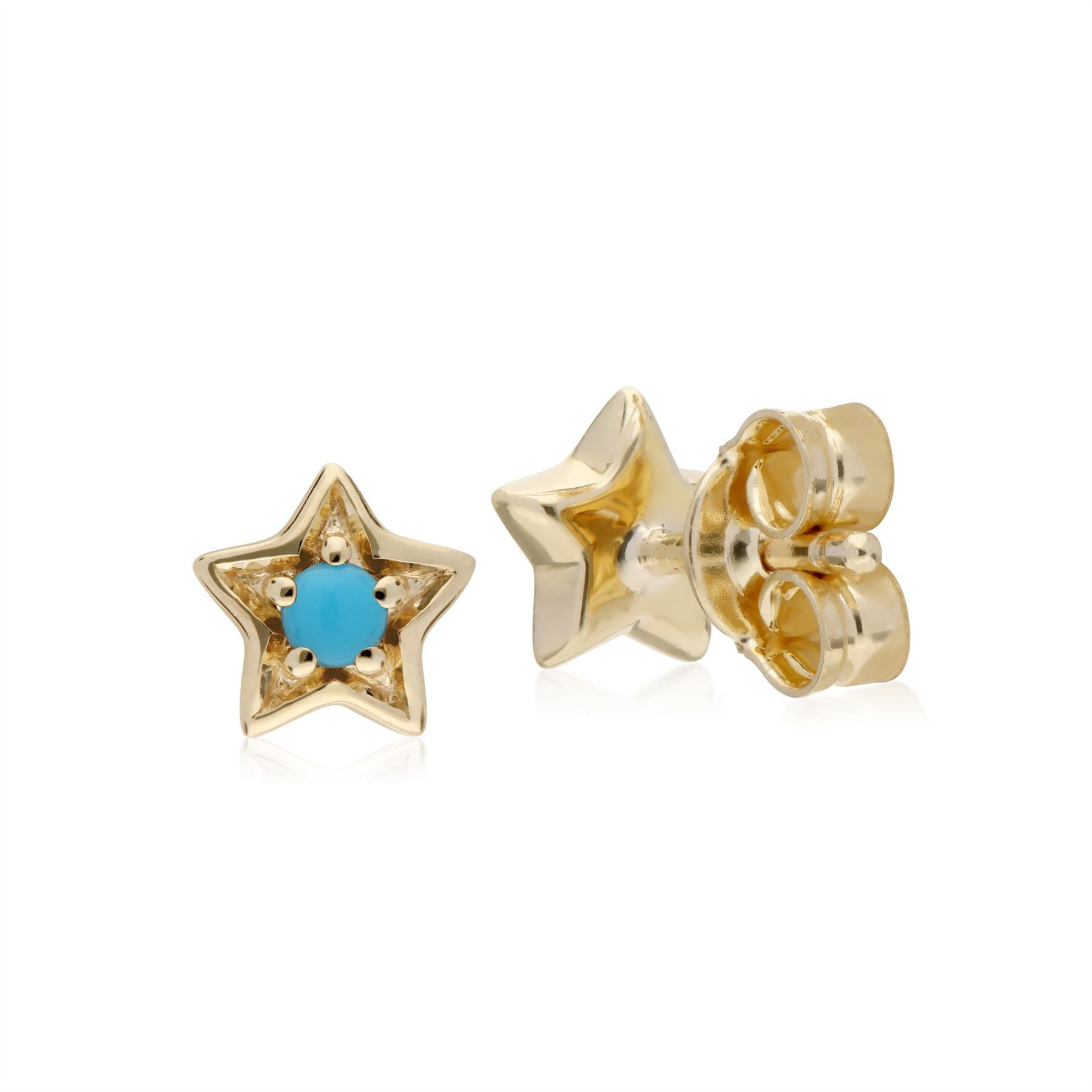 Orecchini con turchese, orecchini a stella con pietra singola turchese in oro giallo da 9 ct