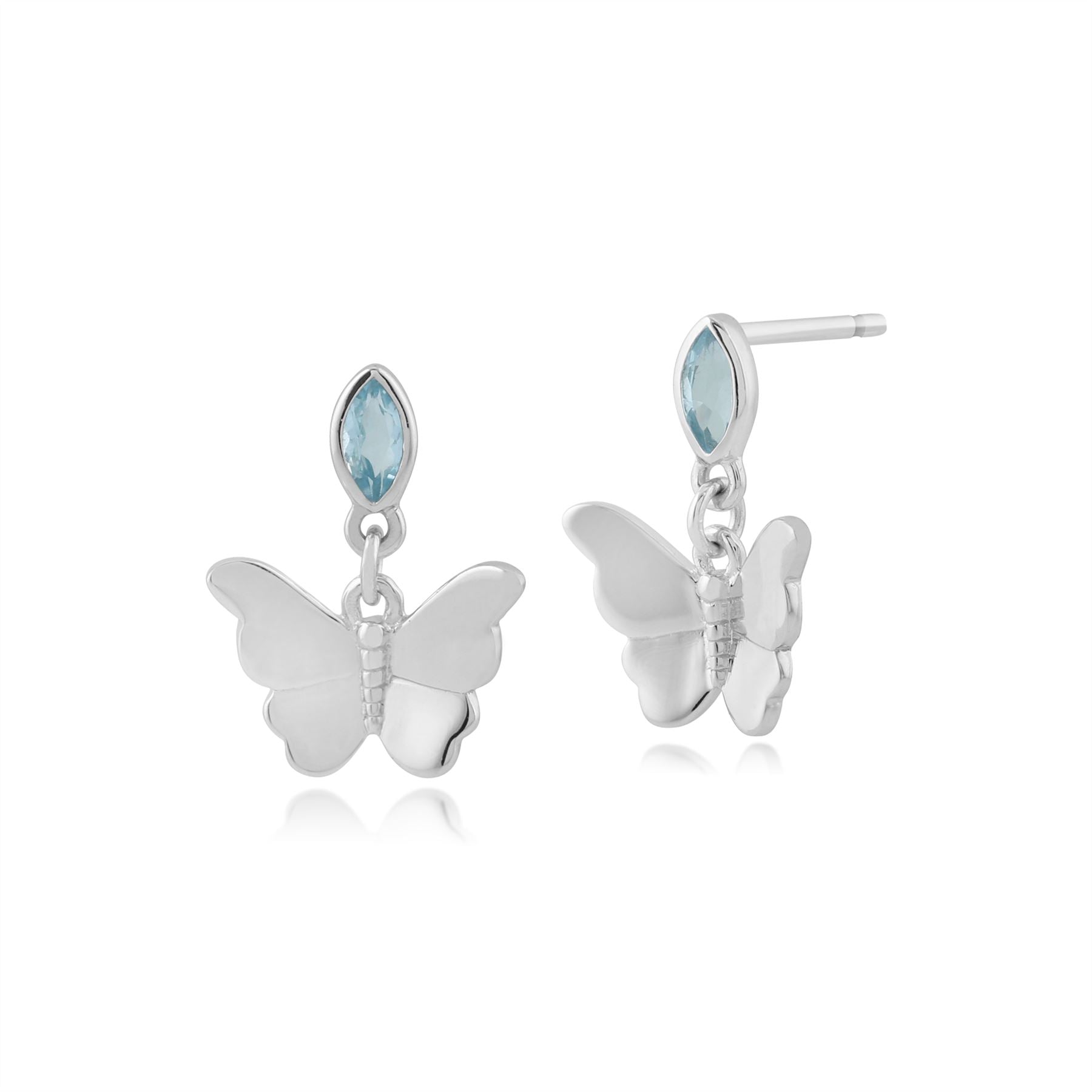 Orecchini pendenti a farfalla in oro bianco 375 con topazio blu marchesa