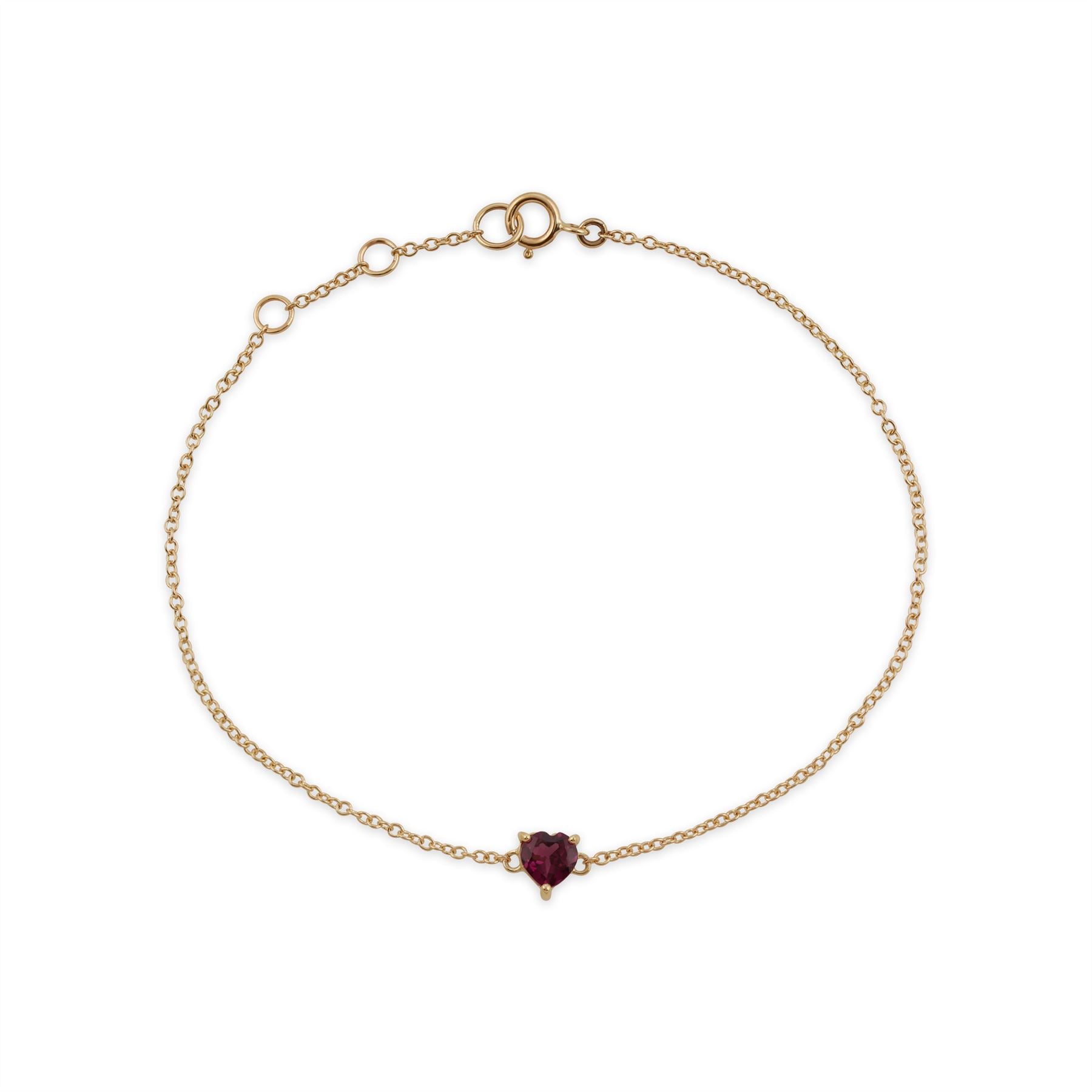 Bracciale classico in oro giallo 375 con granato rodolite incastonato a cuore