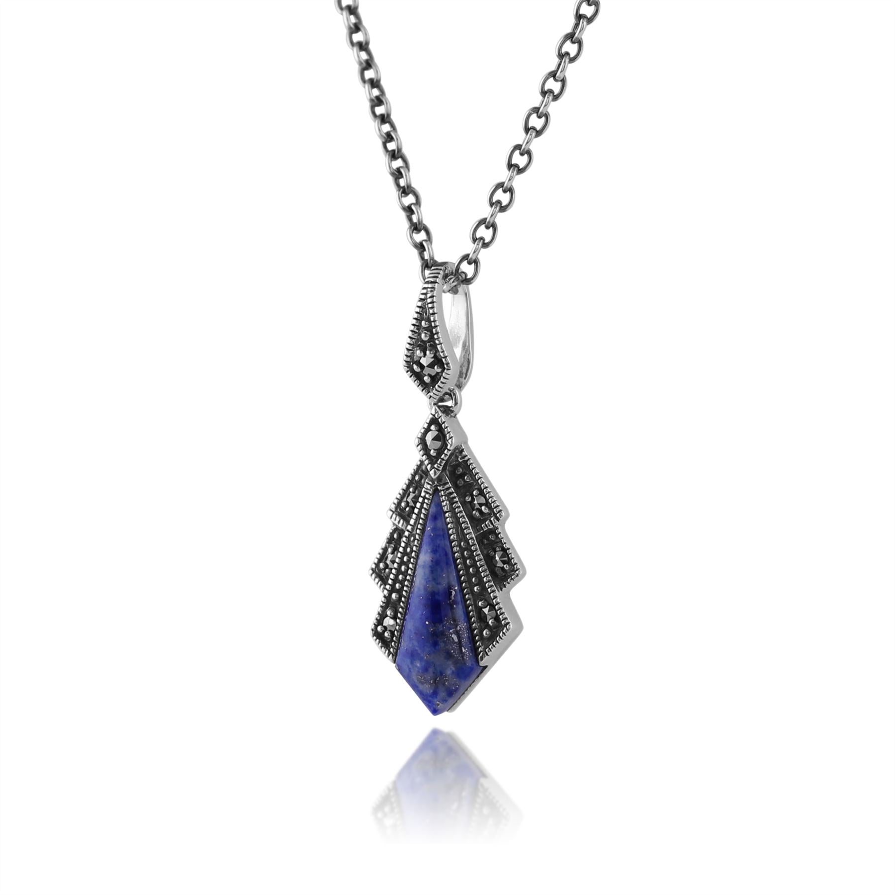 Ciondolo in stile Art Déco in argento 925 con lapislazzuli e marcasite