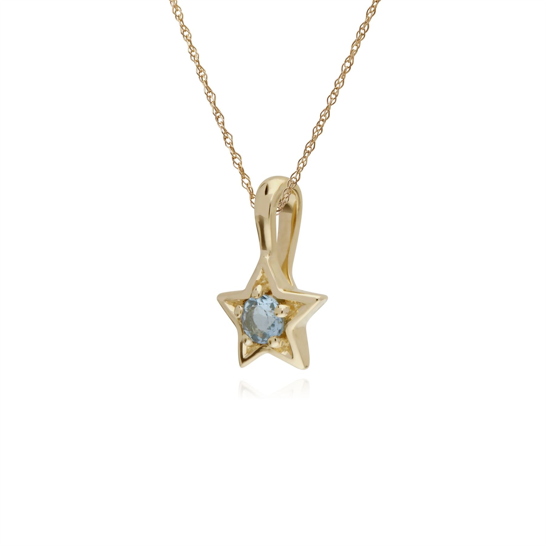 Collana con acquamarina, pendente a stella con pietra singola acquamarina in oro giallo da 9 ct su catena da 45 cm