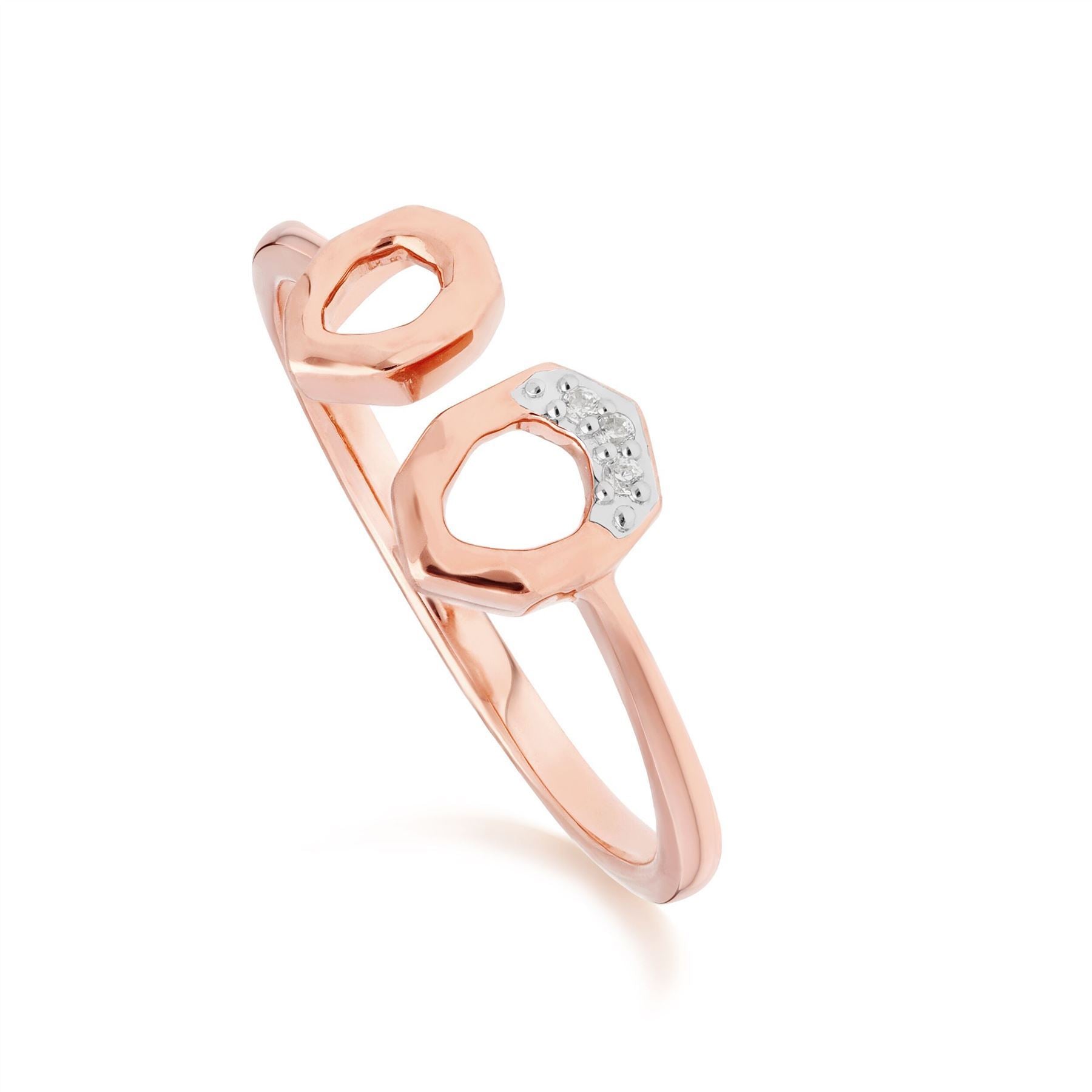 Anello e pendente asimmetrici in oro rosa 375 con pavé di diamanti