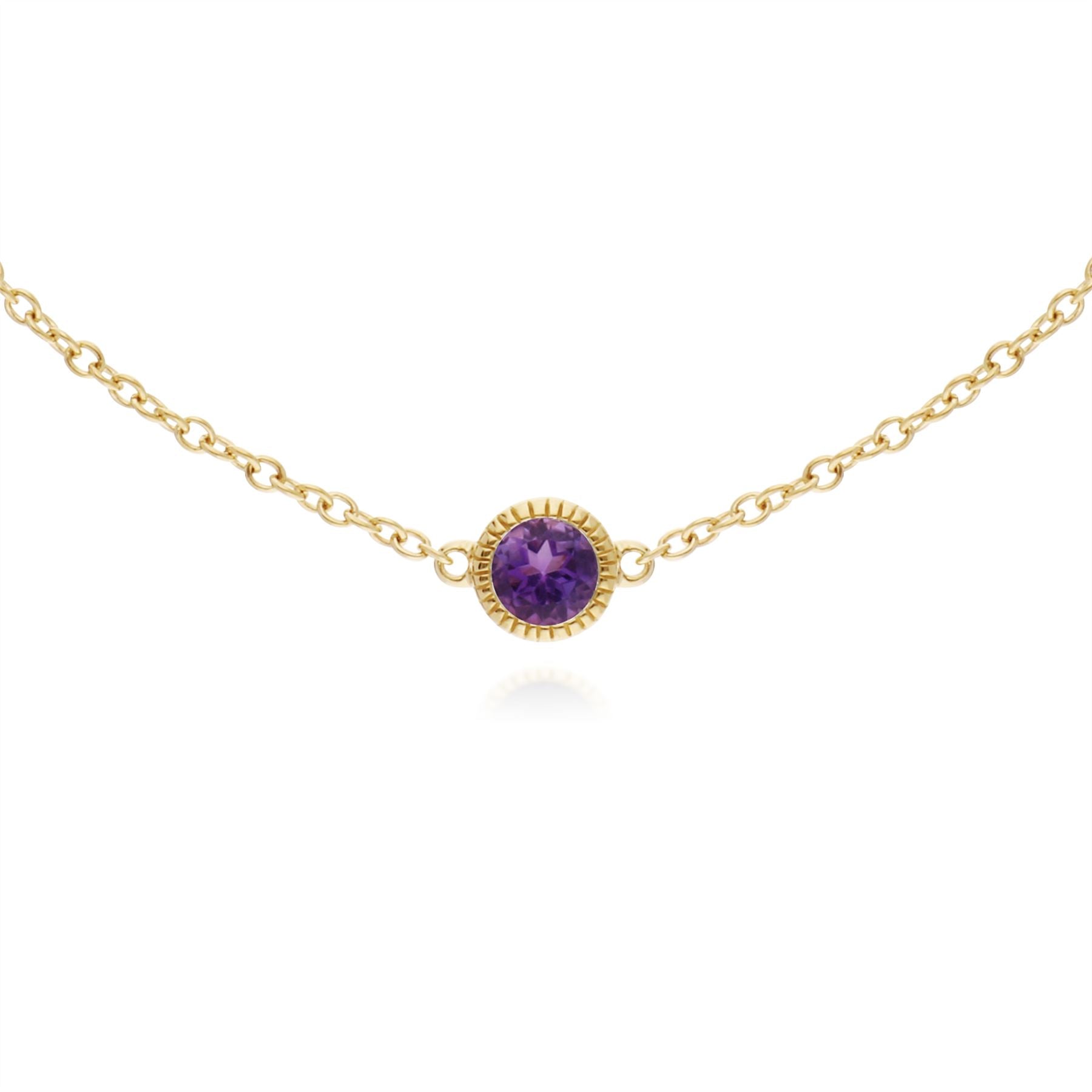 Bracciale con ametista, bracciale con ametista tondo Milgrain in oro giallo da 9 ct con pietra singola da 19 cm