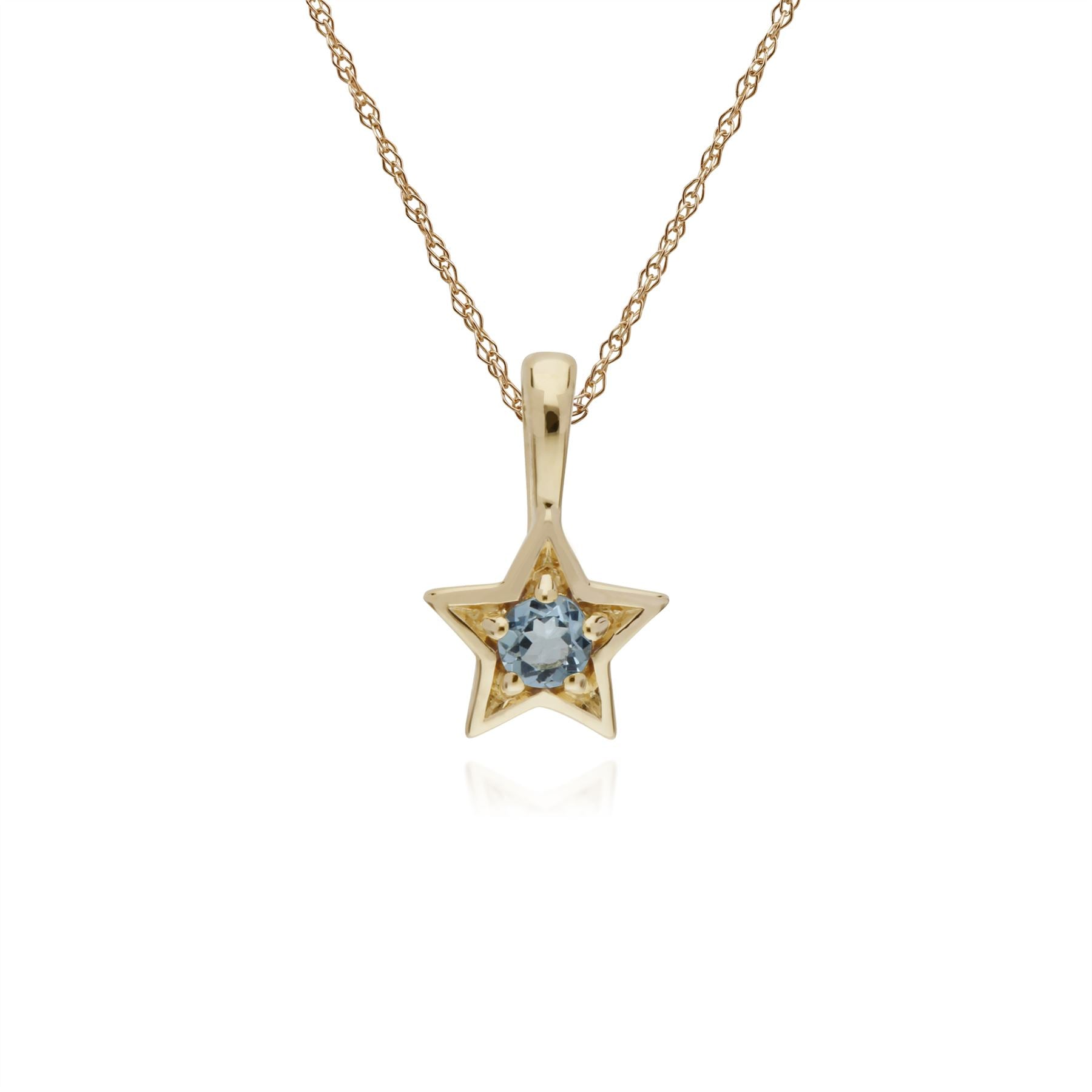 Collana con acquamarina, pendente a stella con pietra singola acquamarina in oro giallo da 9 ct su catena da 45 cm