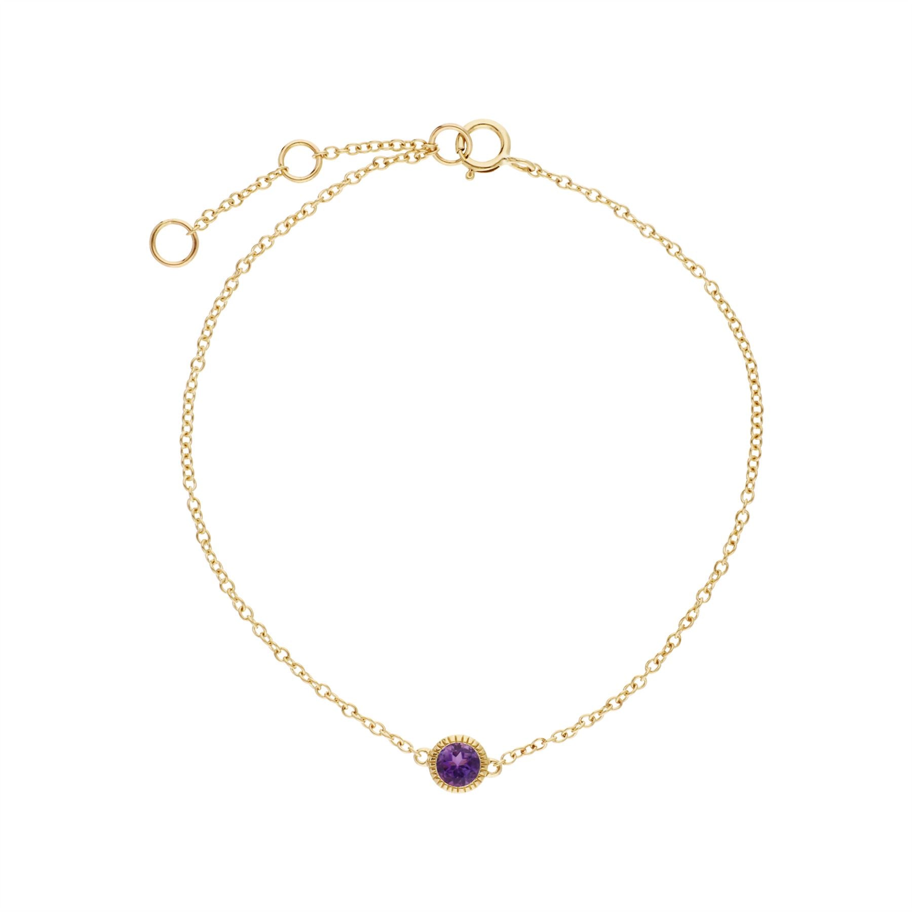 Bracciale con ametista, bracciale con ametista tondo Milgrain in oro giallo da 9 ct con pietra singola da 19 cm