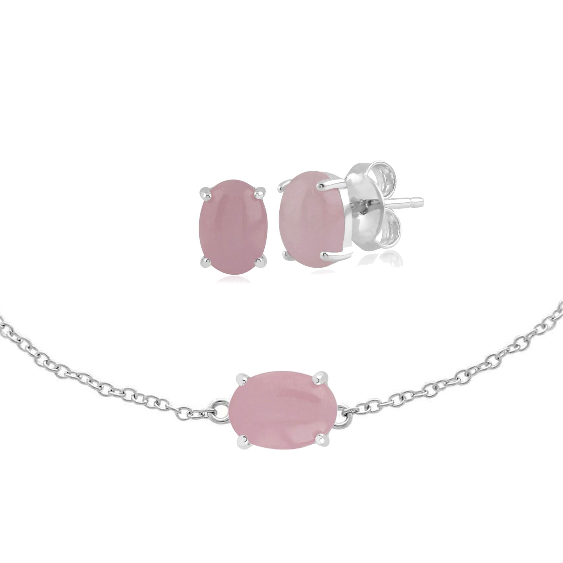 Orecchini a lobo e Bracciale Classico in Argento 925 con Kunzite Ovale Opaca