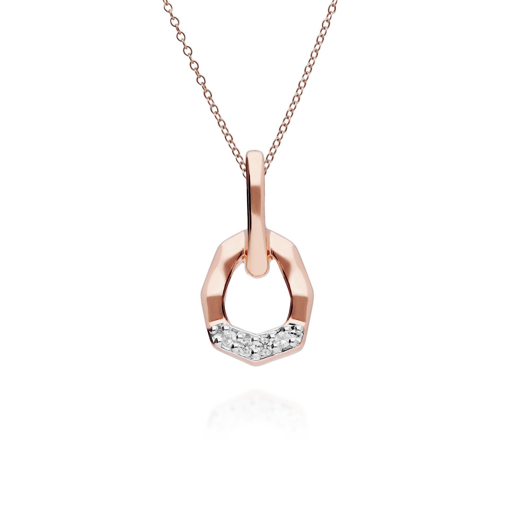 Anello e pendente asimmetrici in oro rosa 375 con pavé di diamanti