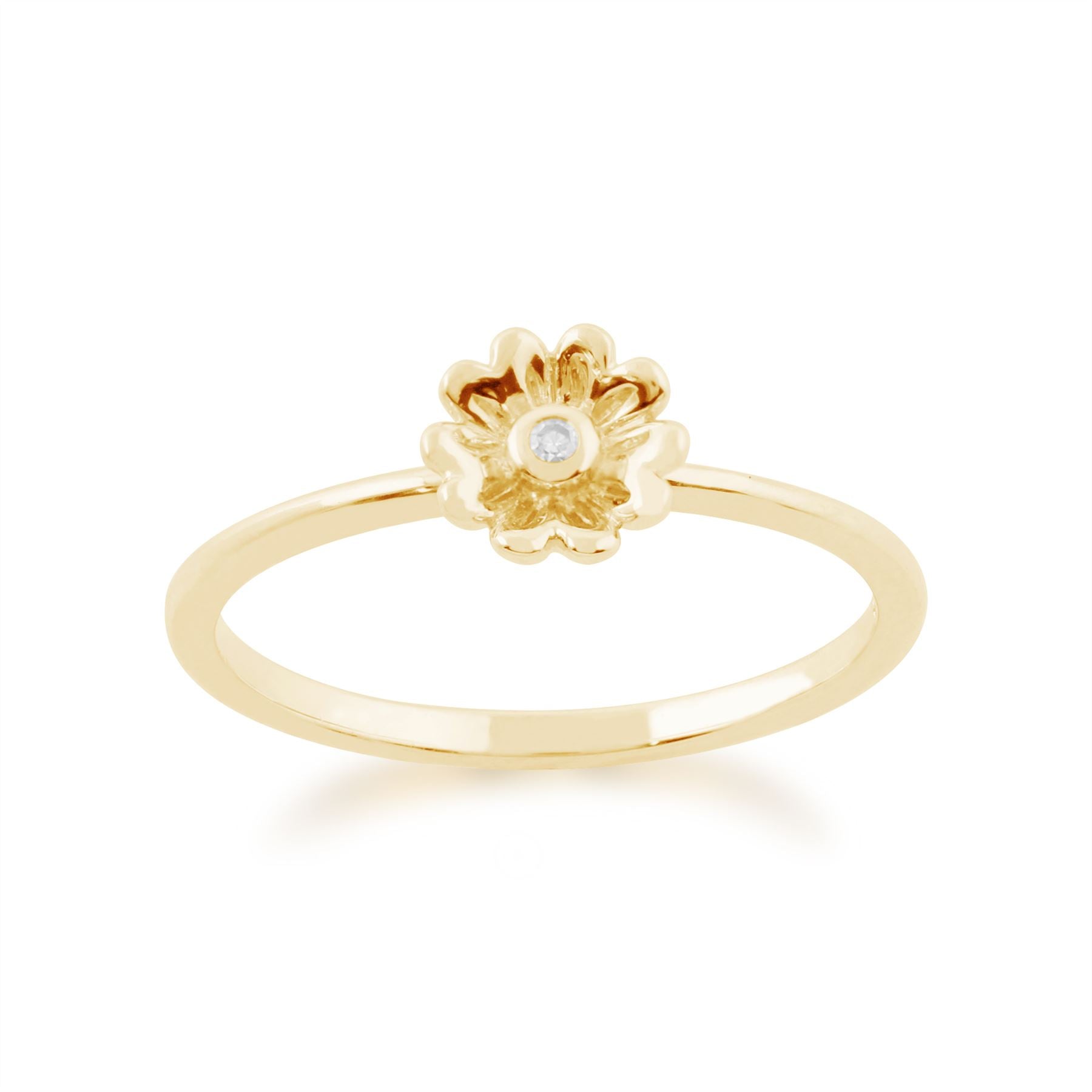 Anello floreale impilabile Gemondo in oro giallo da 9 ct con diamanti da 0,01 ct
