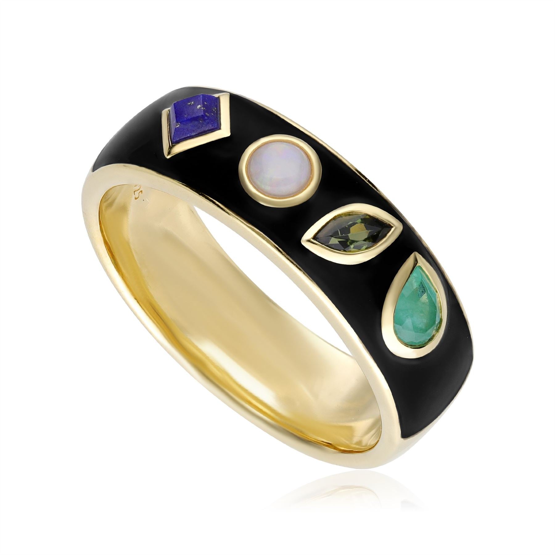 Anello Coded Whispers 'Love' in smalto nero e pietre preziose
