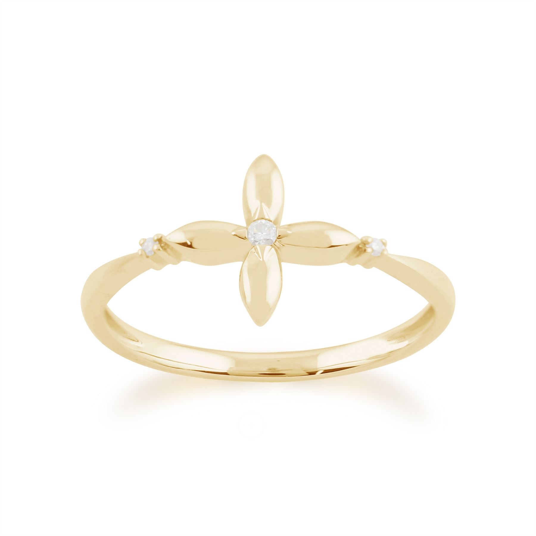 Anello gemondo con diamanti, anello floreale IXORA in oro giallo da 9 ct con diamanti da 0,02 ct