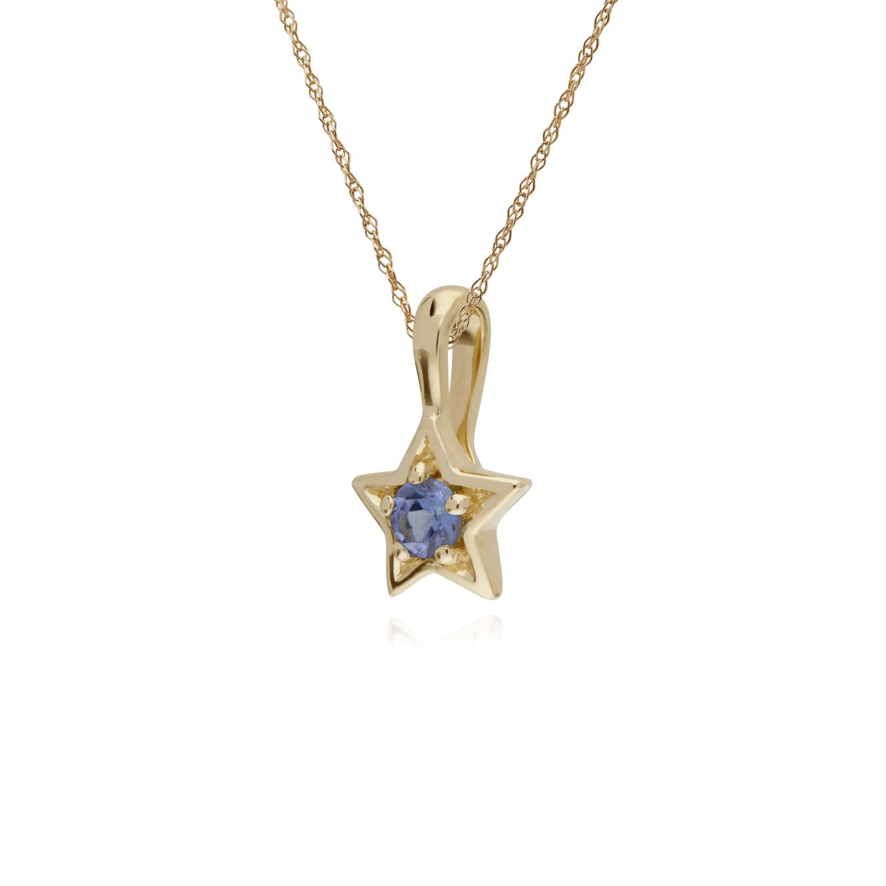 Collana di tanzanite, pendente a stella in pietra singola di tanzanite in oro giallo da 9 ct su catena da 45 cm