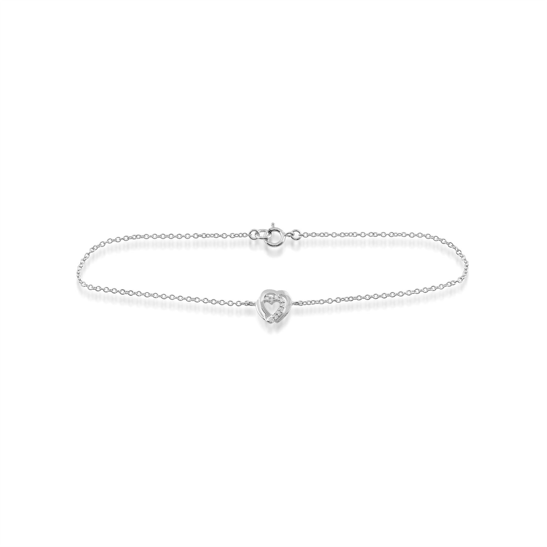 Bracciale classico a cuore in oro bianco 375 con diamante tondo