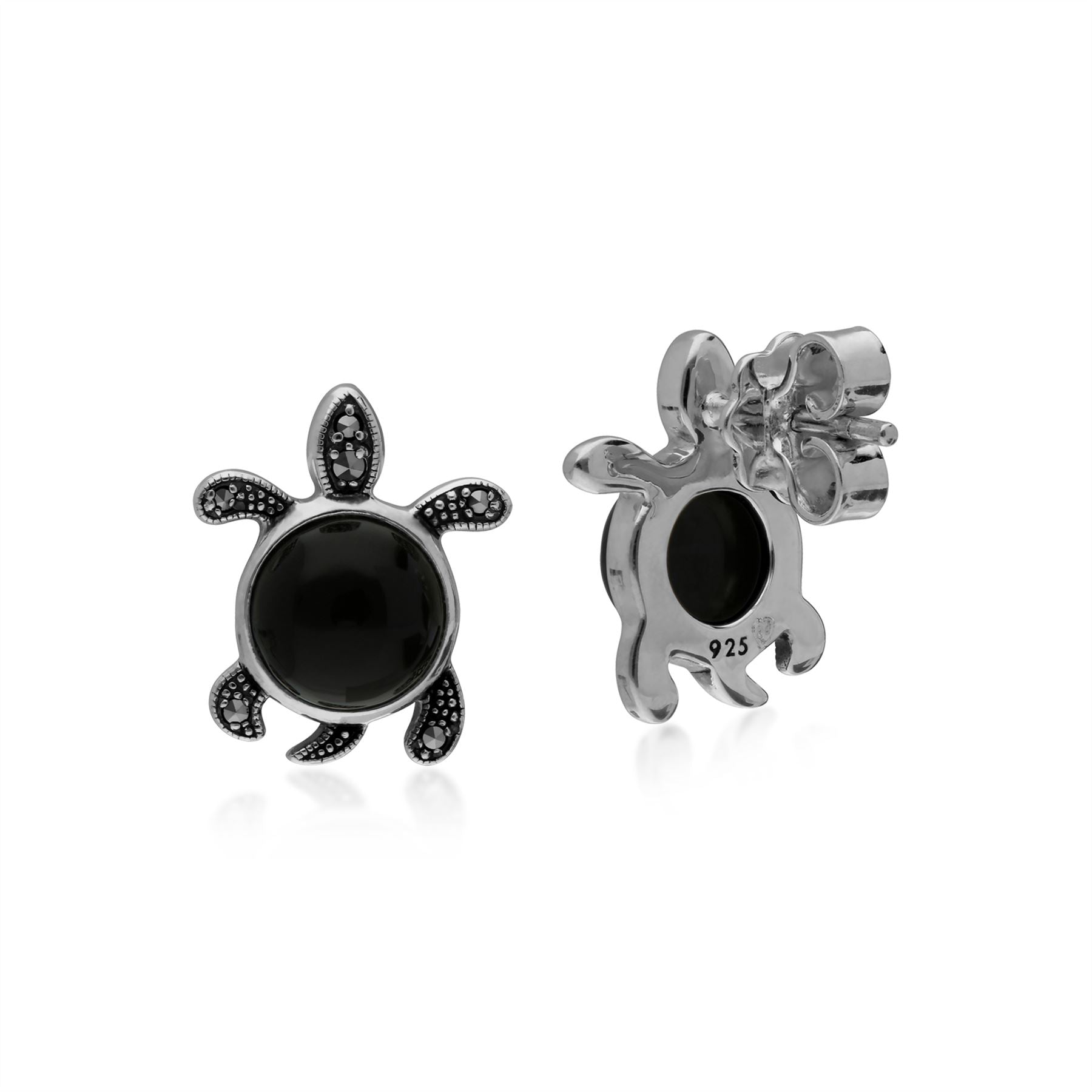 Orecchini in onice in argento sterling con onice nero da 3 ct e orecchini con tartaruga marcasite da 0,10 ct