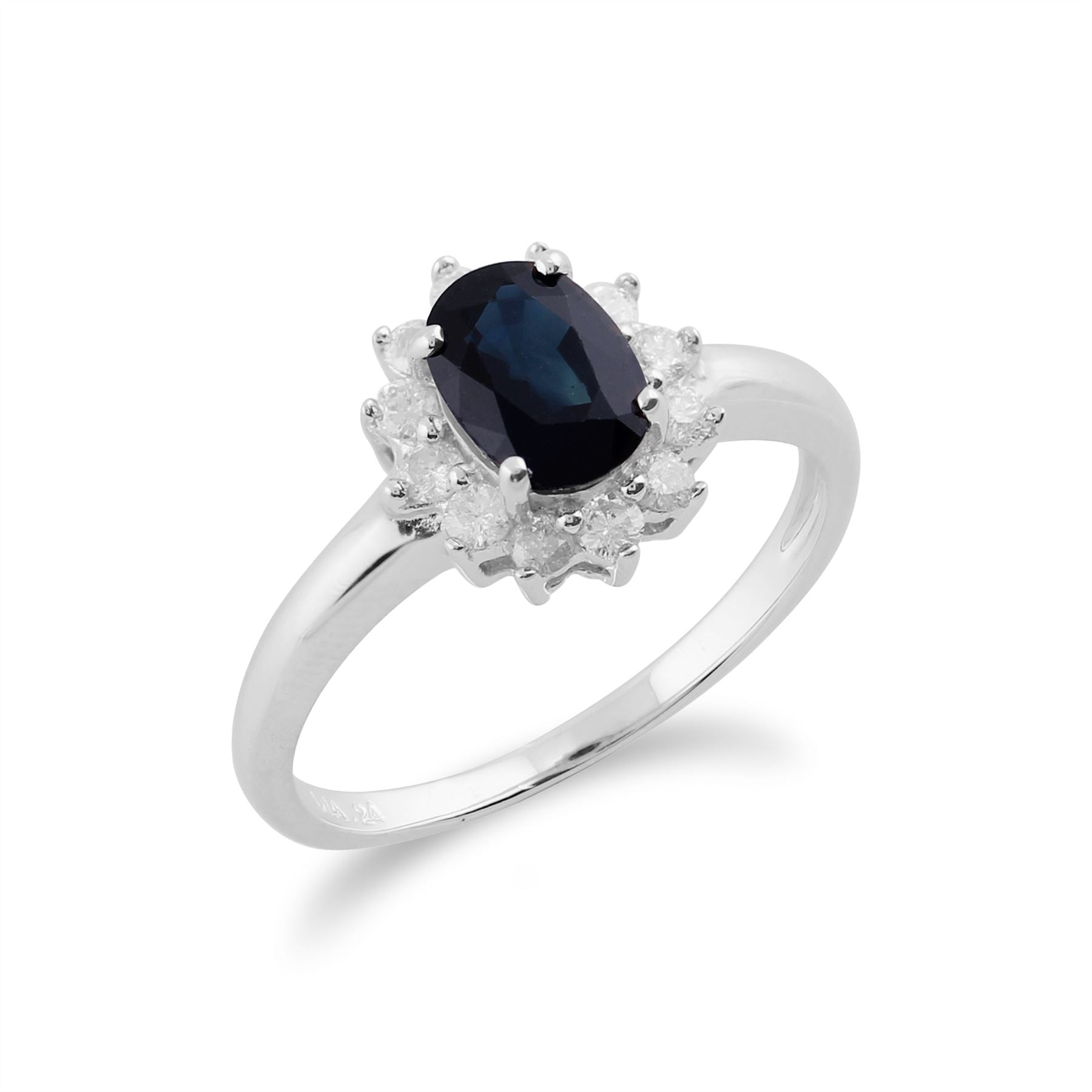Anello classico in oro bianco 375 con zaffiro a pera e diamante Halo