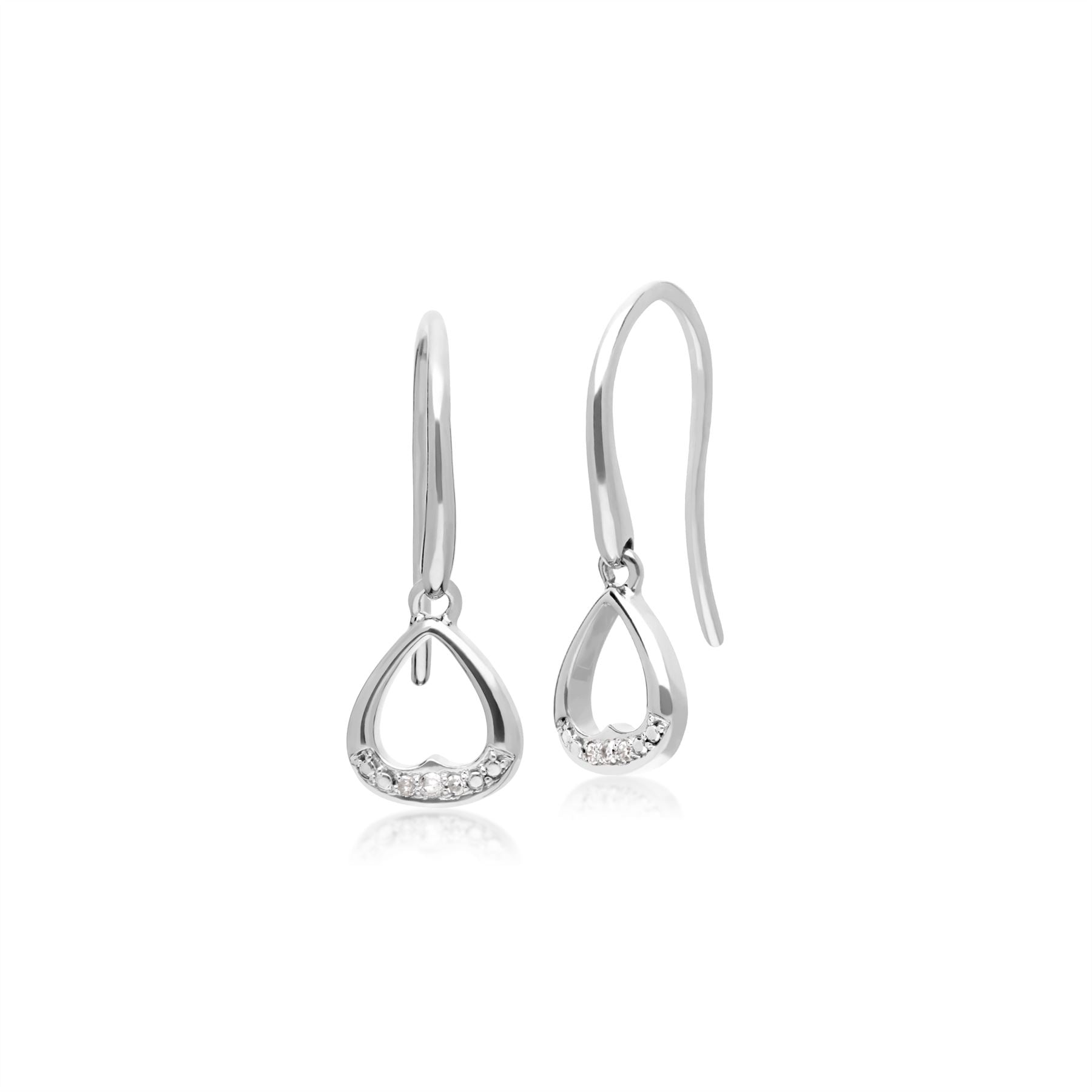 Orecchini con diamanti, orecchini a cuore aperto con diamanti in oro bianco da 9 ct