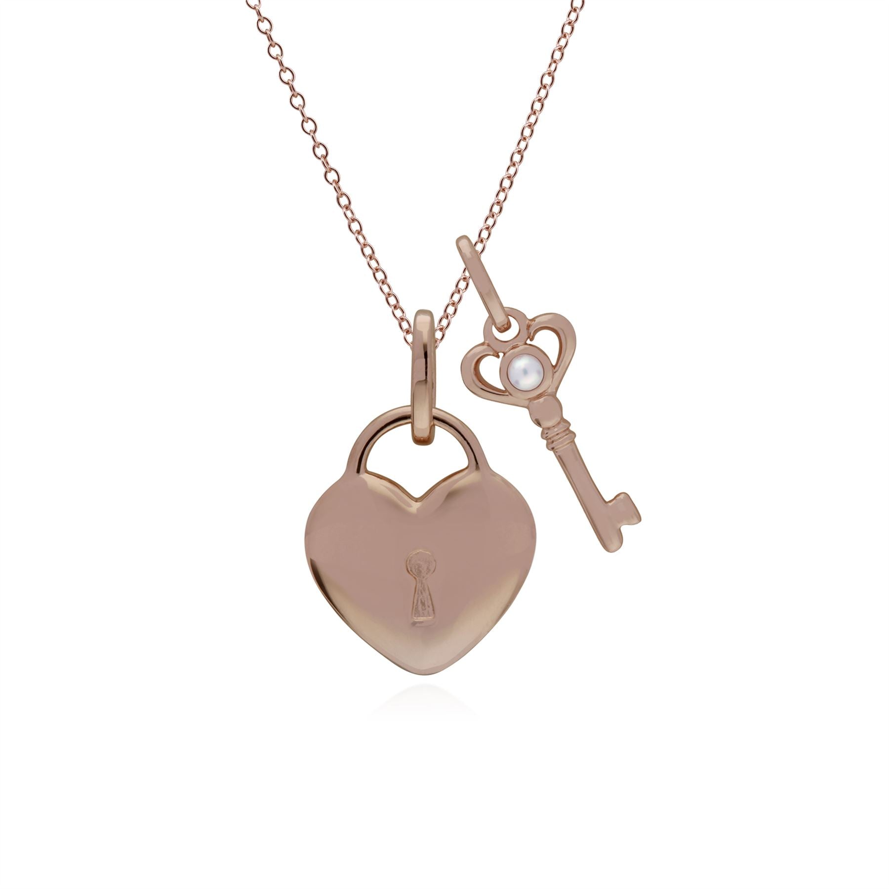 Ciondolo classico con lucchetto a cuore in argento 925 placcato oro rosa e ciondoli con perline chiave