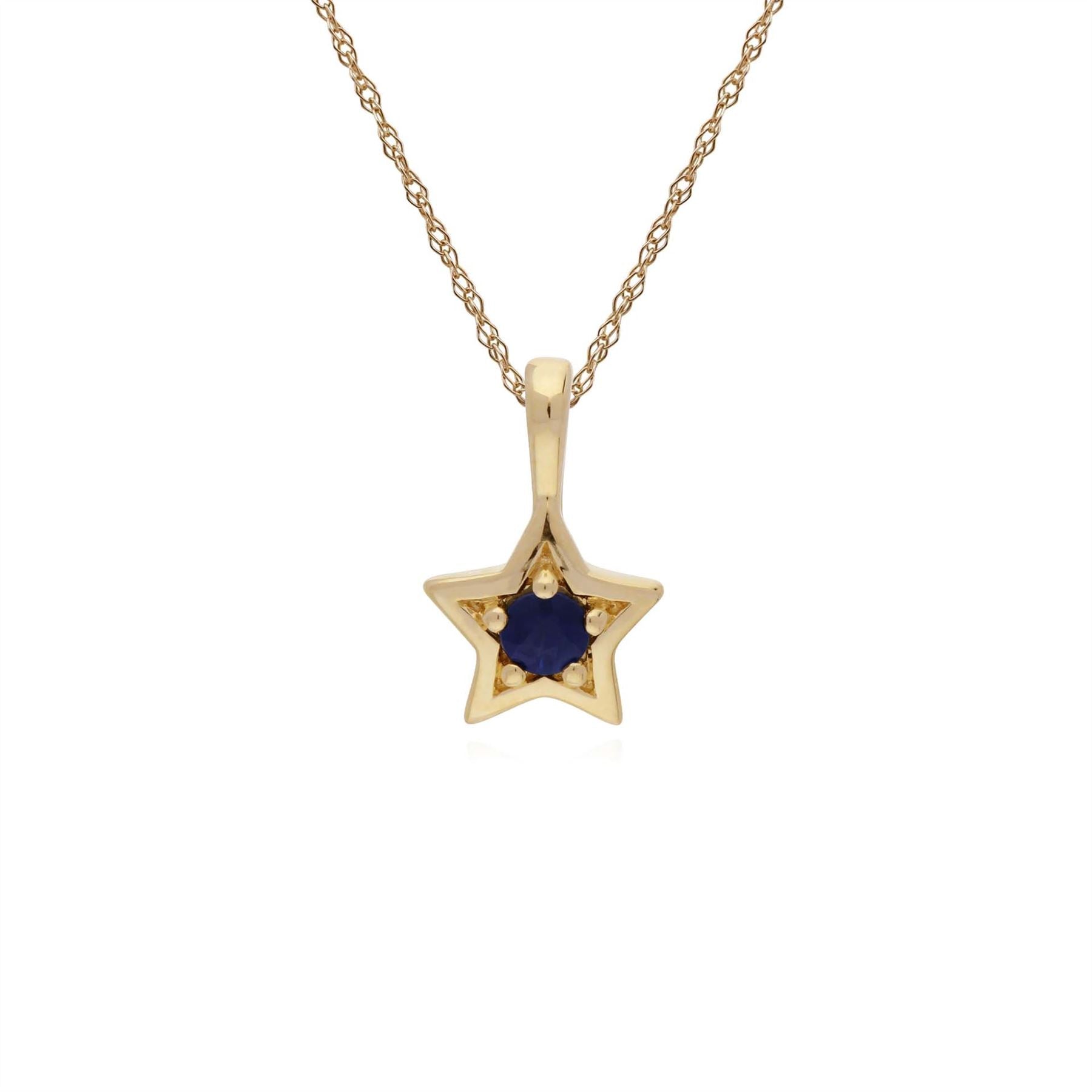 Collana con zaffiro, pendente a stella con pietra singola in zaffiro in oro giallo da 9 ct su catena da 45 cm