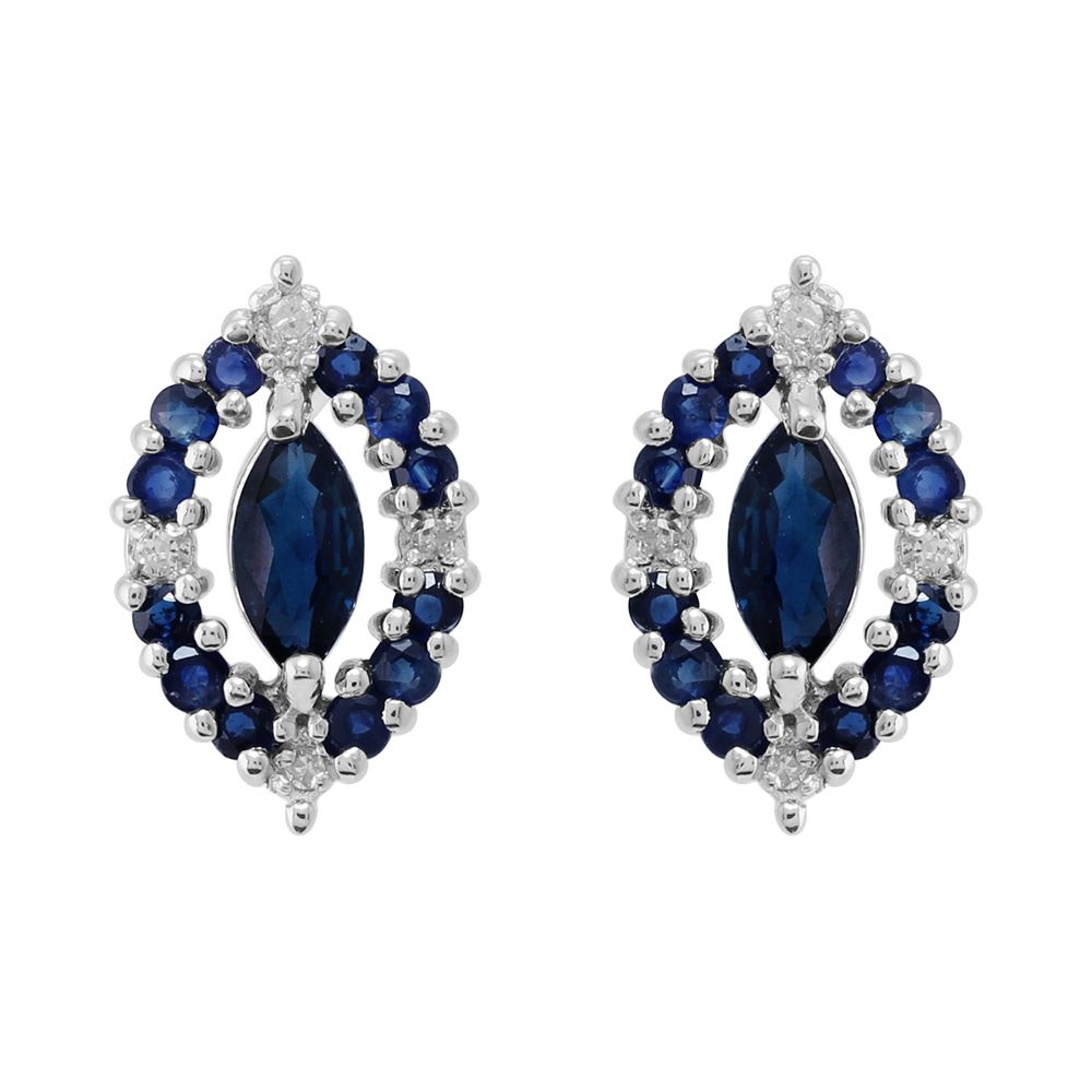 Orecchini classici con zaffiro marquise e diamanti in stile grappolo in argento 925