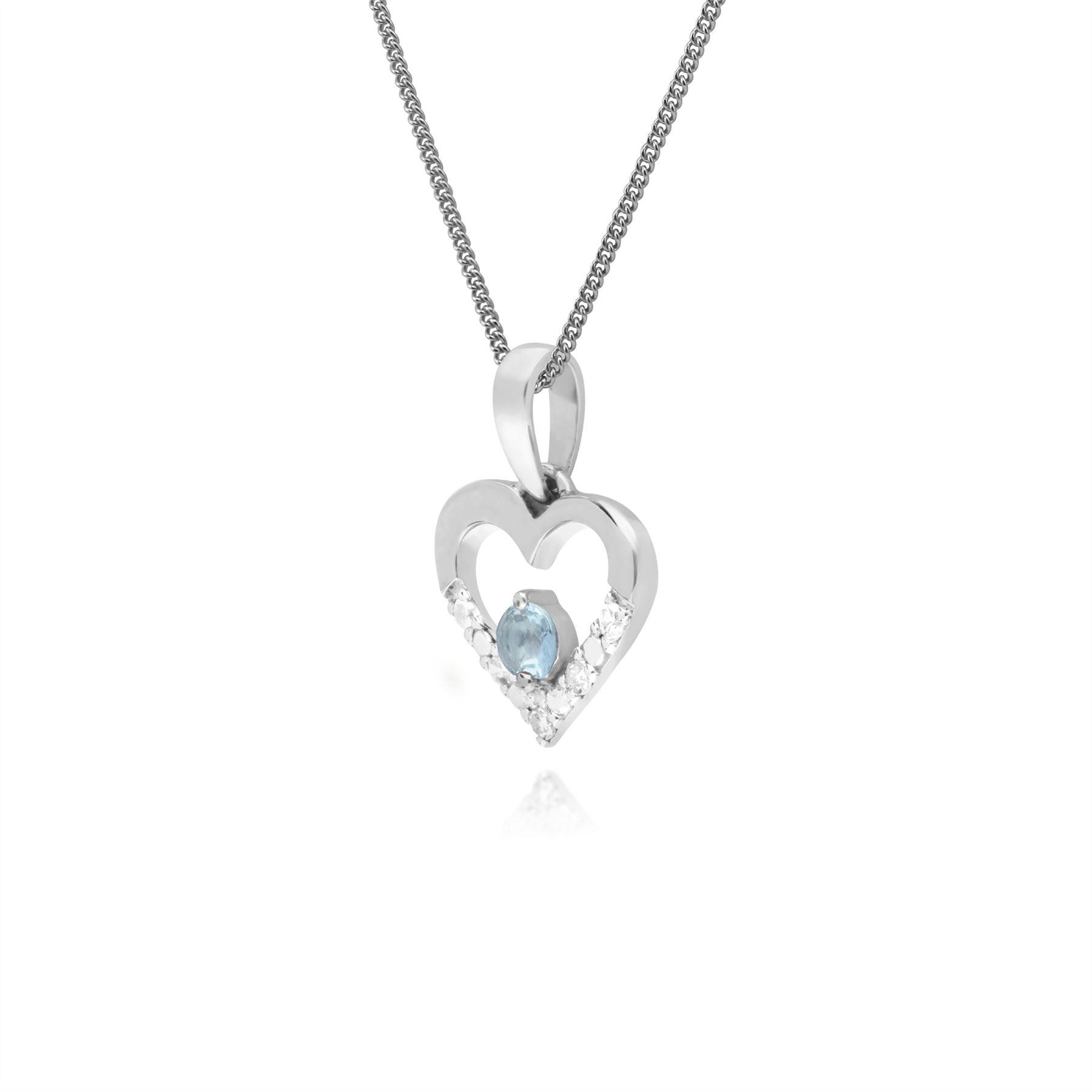 Ciondolo Cuore Classico Oro Bianco 375 Acquamarina e Diamanti