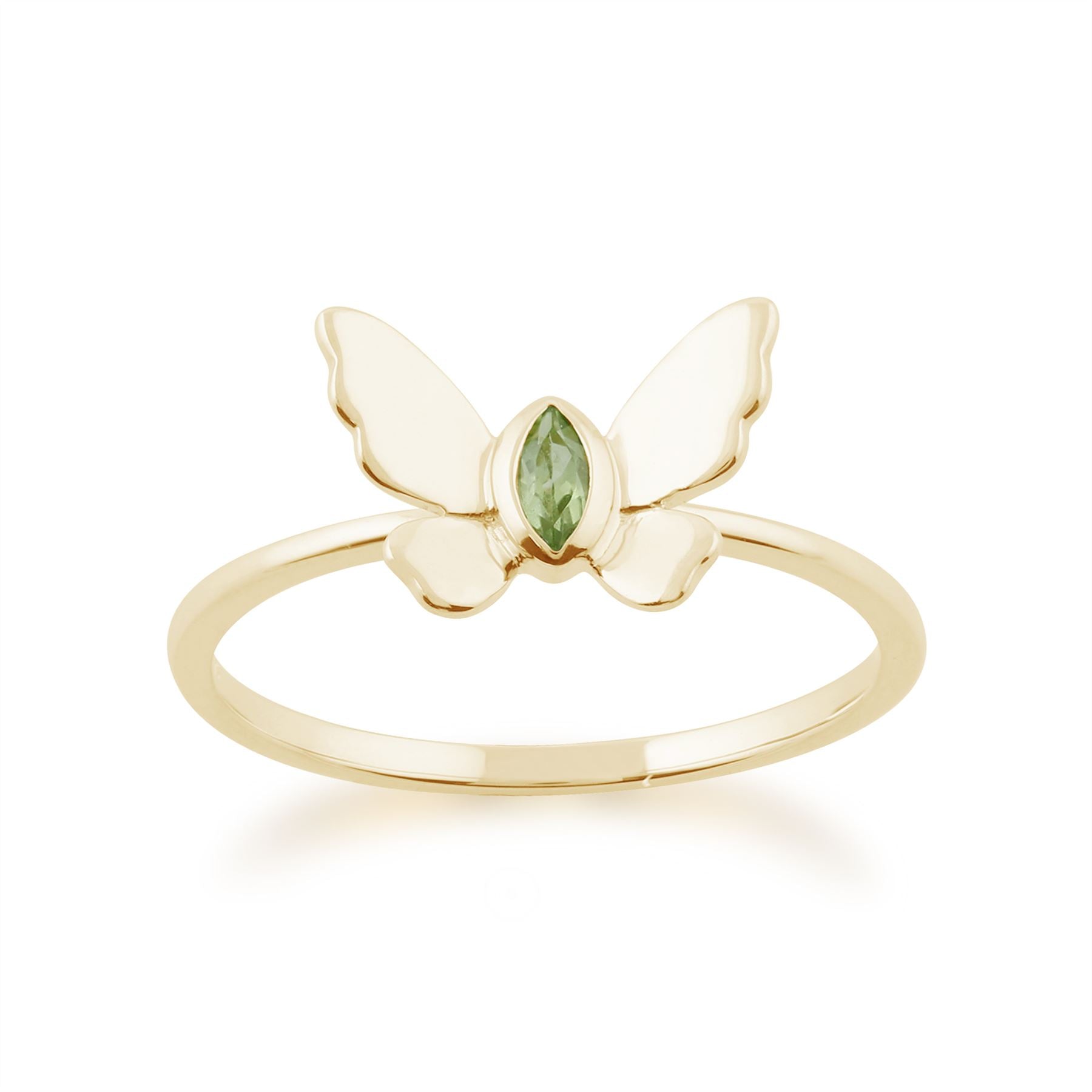 Anello gemondo con peridoto, anello a farfalla con peridoto da 0,07 ct, in oro giallo da 9 ct