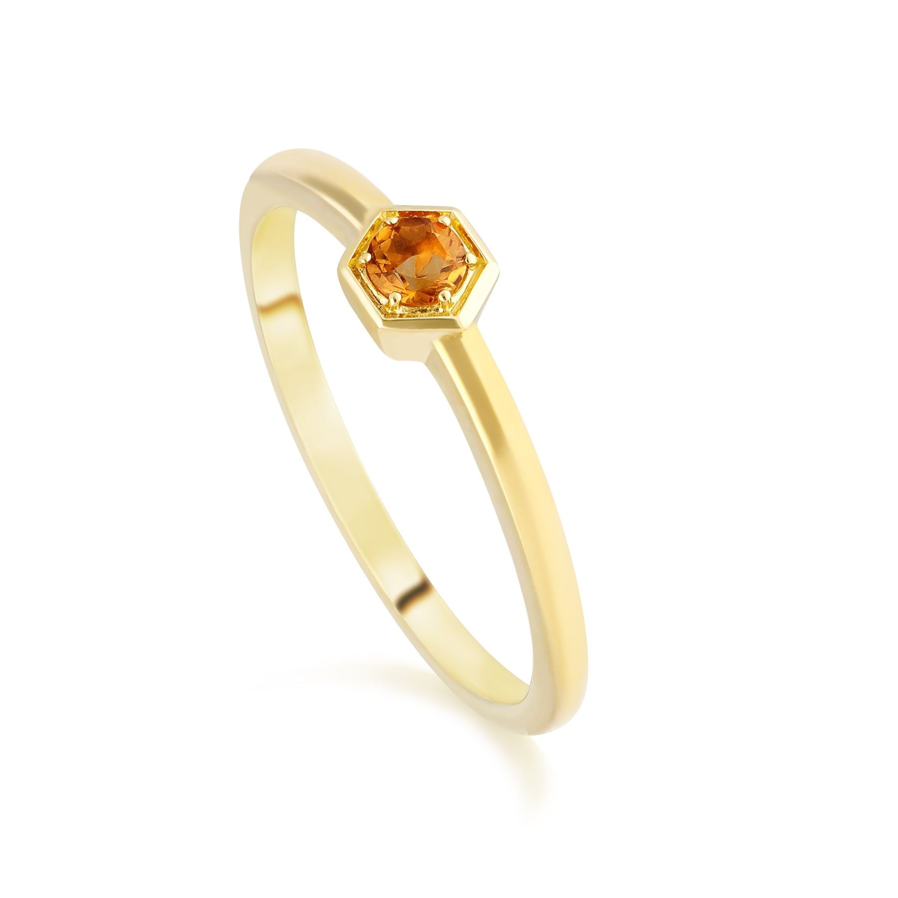 Anello solitario stile nido d'ape in oro giallo 375 con citrino