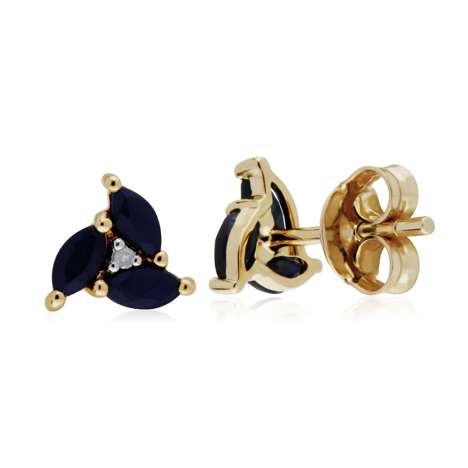 Orecchini a lobo con zaffiro, cluster marquise in oro giallo da 9 ct