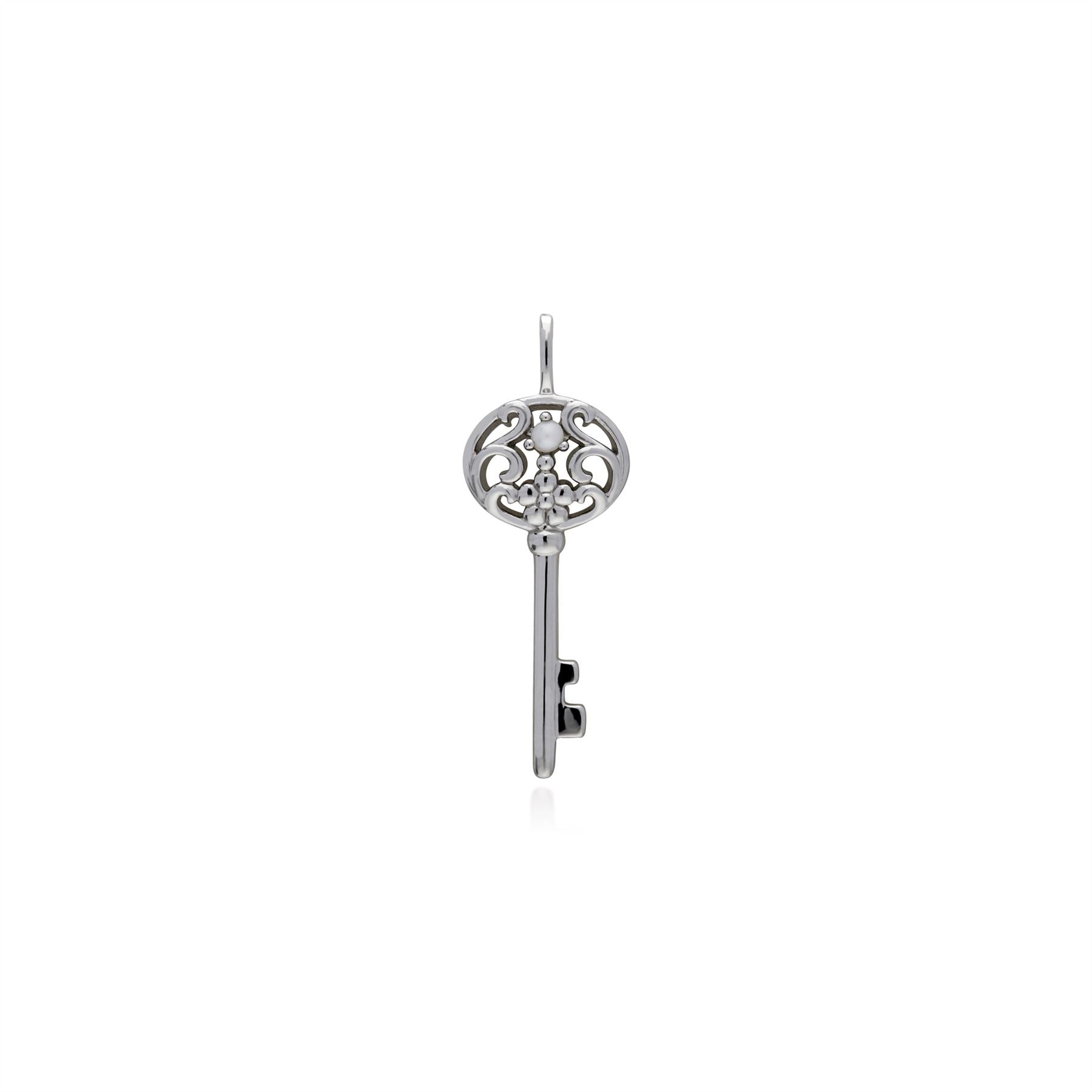 Ciondolo chiave grande classico in argento 925 con perla