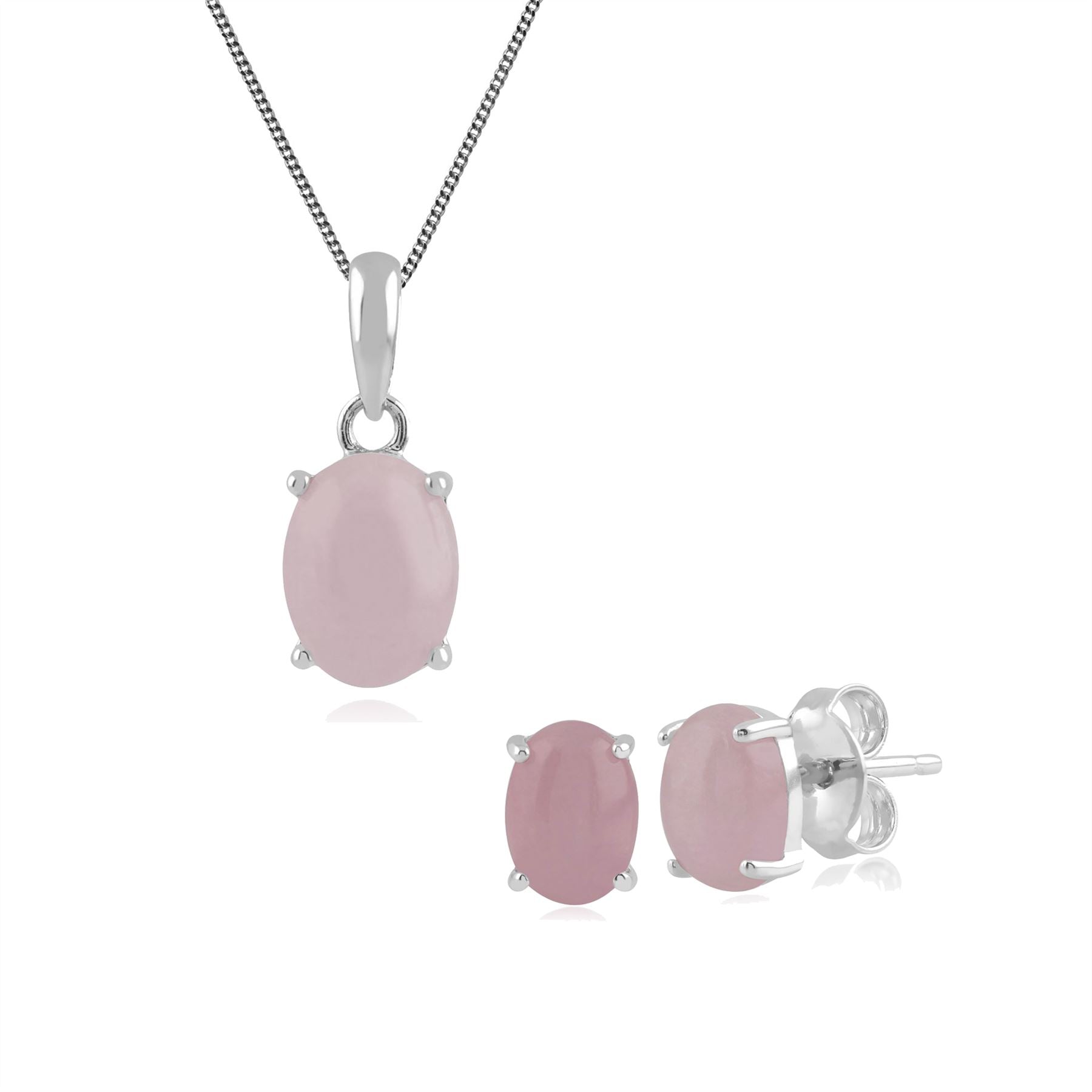 Classici orecchini a lobo e pendenti ovali opachi con kunzite in argento 925