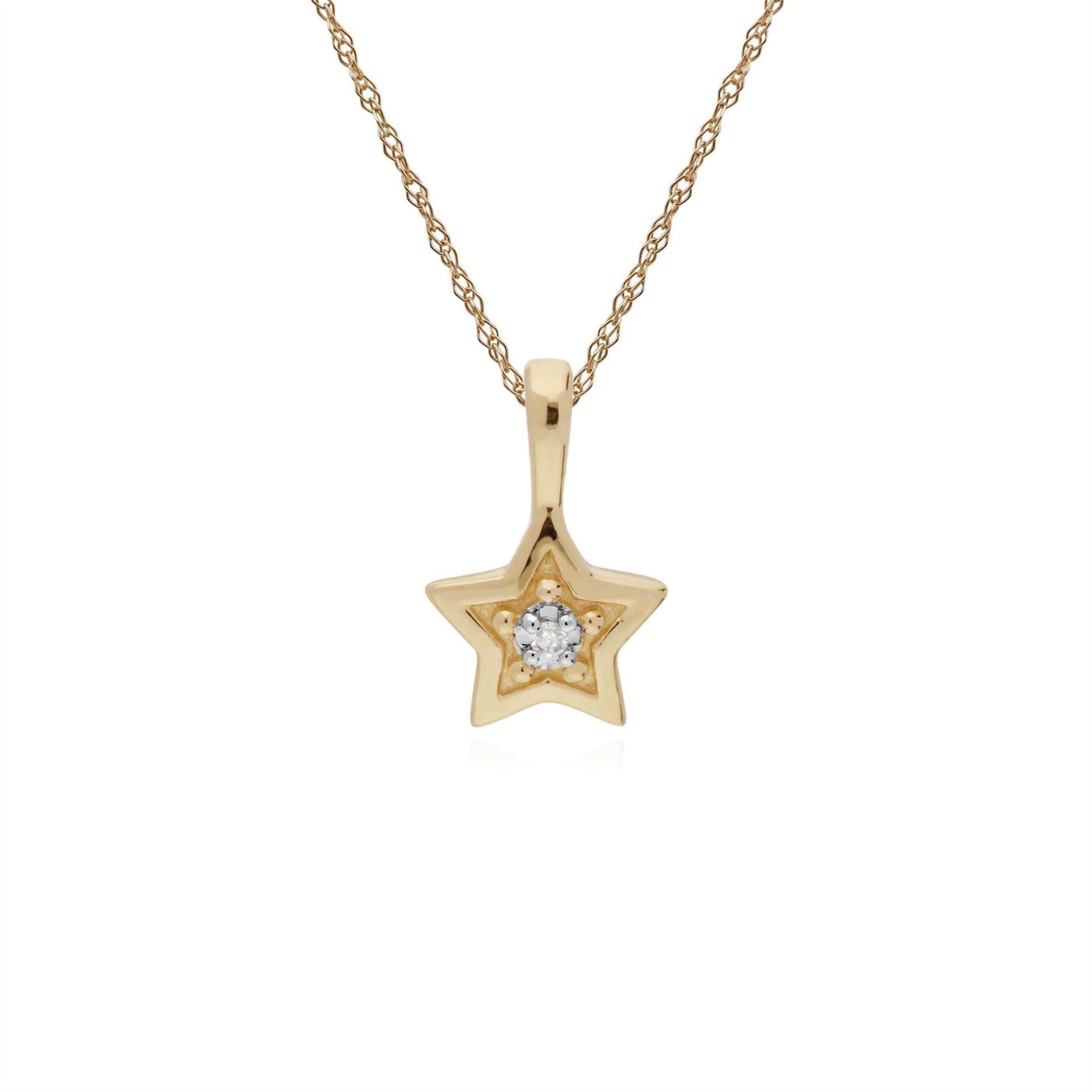 Collana con diamanti, pendente a forma di stella con diamante in pietra singola in oro giallo da 9 ct su catena da 45 cm