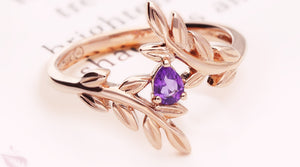 Nature inspired jewellery | O leaf amethyst ring in 9ct rose gold