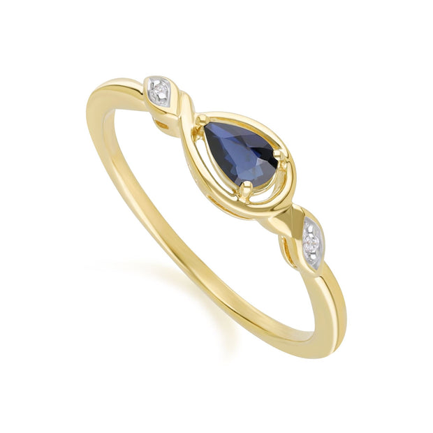 Bague Classique en Or Jaune 9ct avec Saphir Poire et Diamants