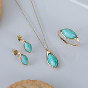 Boucles d'oreilles Clou Classique en or jaune 9 carats avec amazonite marquise