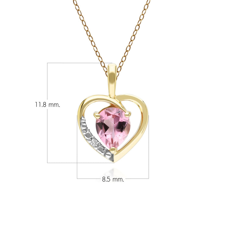 Collana classica con ciondolo a forma di cuore in oro giallo 9k con tormalina rosa e diamante