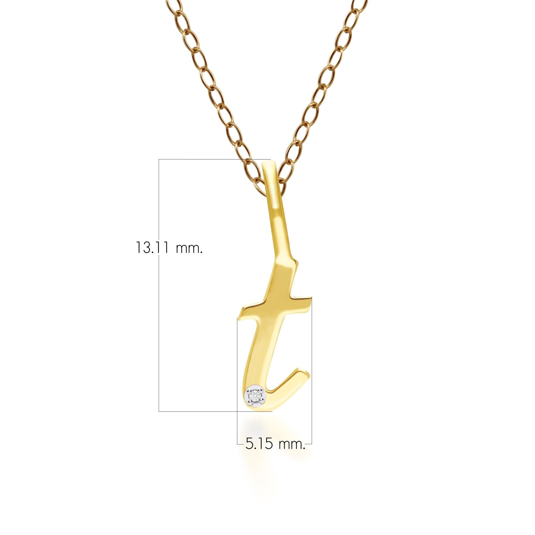 Ciondolo collana diamanti con lettera T dell'alfabeto in oro giallo da 9 ct