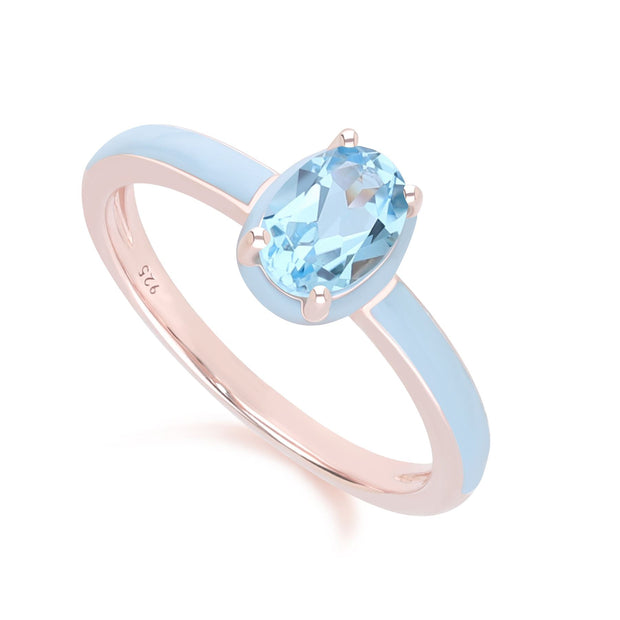 Bague Siberian Waltz En Émail Bleu Et Topaze Bleu Ovale En Or Vermeil Rose