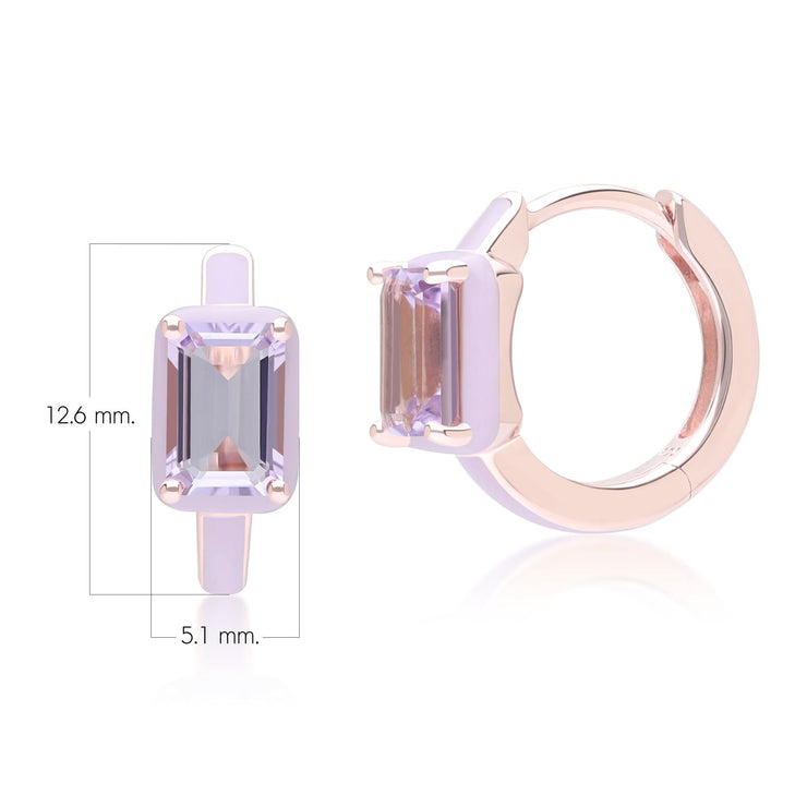 Boucles d'Oreilles Créoles Siberian Waltz En Émail Violet Et Améthyste Octogonale En Or Vermeil Rose