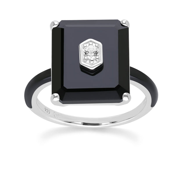 Anello Grand Deco in Onice Nero e Topazio in Argento Sterling