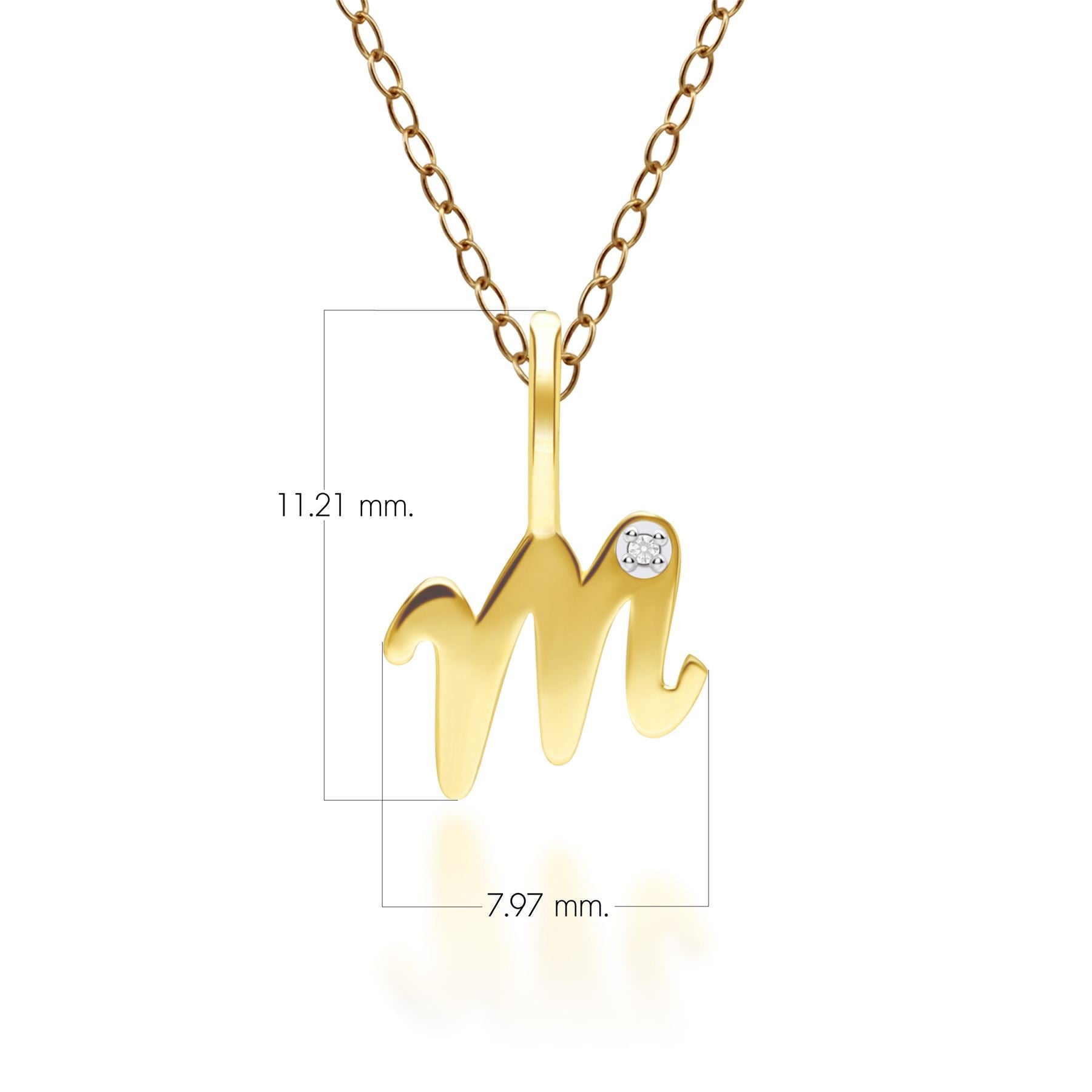 Ciondolo collana diamanti con lettera M dell'alfabeto in oro giallo da 9 carati
