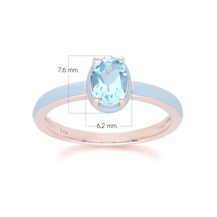 Bague Siberian Waltz En Émail Bleu Et Topaze Bleu Ovale En Or Vermeil Rose