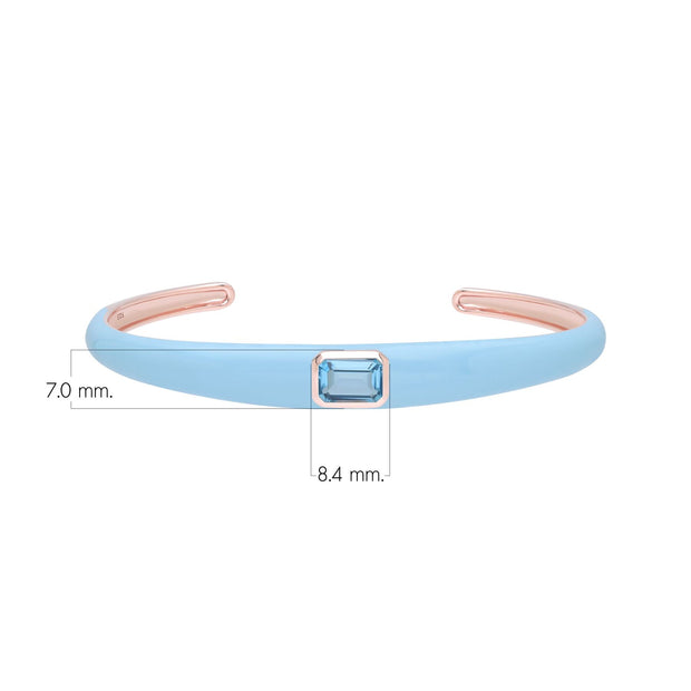 Bracelet Jonc Siberian Waltz En Émail Bleu Et Topaze Bleu Ciel Octogonale En Or Vermeil Rose