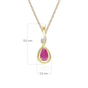 Collier Pendentif Classique en Or Jaune 9ct avec Rubis Poire et Diamants