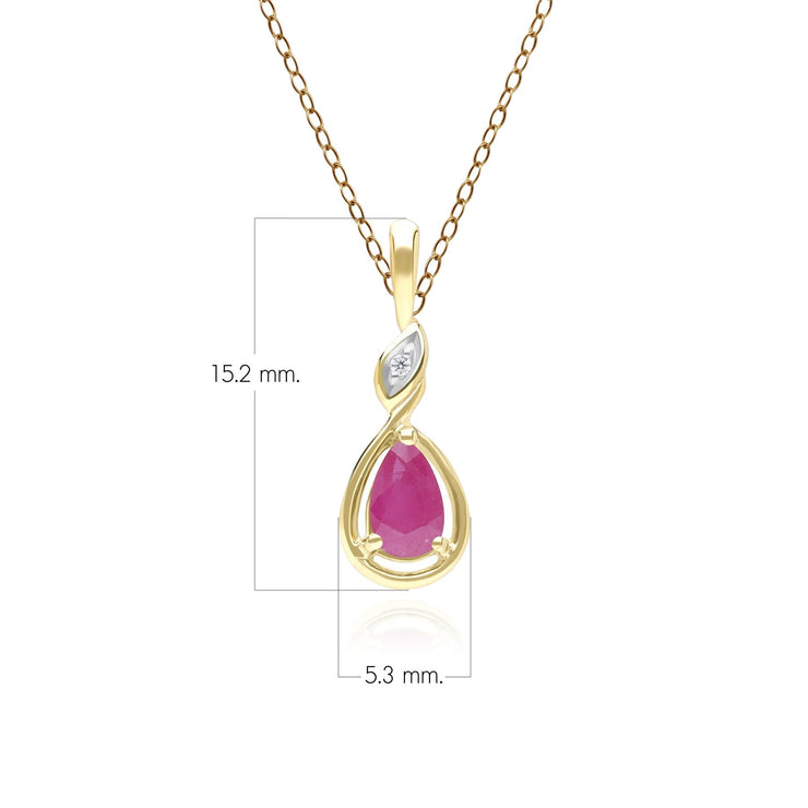 Collier Pendentif Classique en Or Jaune 9ct avec Rubis Poire et Diamants
