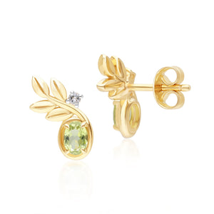 O Leaf  Orecchini con peridoto e diamanti in oro giallo 9 carati
