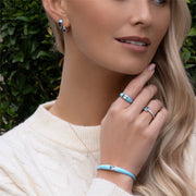 Boucles d'Oreilles Demi-Créoles Siberian Waltz En Émail Bleu Et Turquoise Octogonale En Or Vermeil Rose