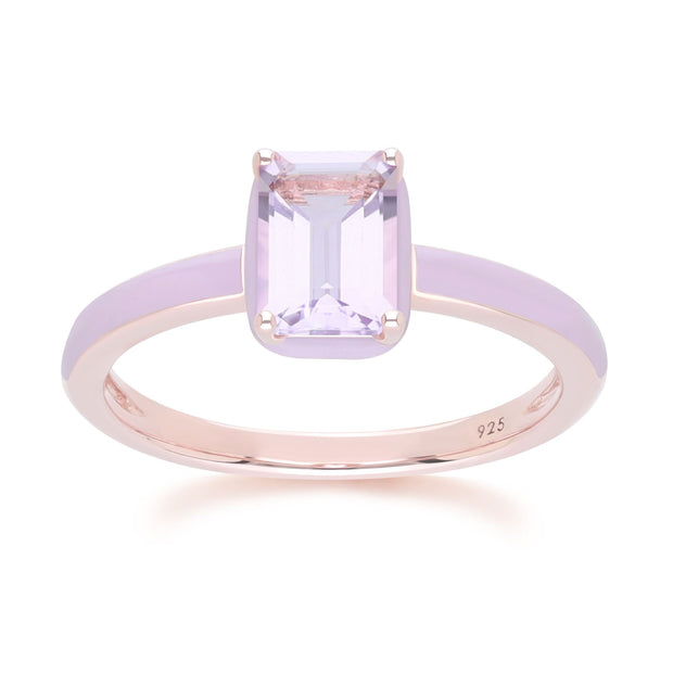 Bague Siberian Waltz En Émail Violet Et Améthyste Octogonale En Or Vermeil Rose