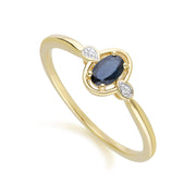 Bague Classique en Or Jaune 9ct avec Saphir Oval et Diamants Ronds