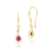Boucles d'Oreilles Pendantes Classique en Or Jaune 9ct avec Rubis Oval et Diamants